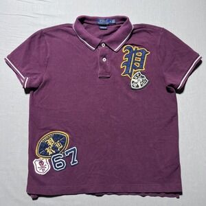 Polo Ralph Lauren Polo Shirt Womens‎ Medium Burgundy Classic Fit Patches Shirt